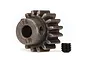 A Traxxas 16-tooth 1Mod steel pinion gear with a set screw, shown against a plain white background.