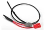Traxxas telemetry temperature and voltage sensor with black and red wires, a grey connector, and a red connector on a white background.