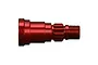 A single red anodized aluminium wheel axle for a Traxxas RC vehicle, shown against a plain white background.