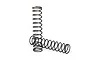 Two black metal coil shock springs for Traxxas RC vehicles, one standing upright and one lying horizontally on a white background.