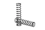 Two black metal coil shock springs for Traxxas RC vehicles, one standing upright and one lying horizontally.