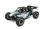 Losi DBXL-E 2.0 1/5 scale electric 4WD desert buggy in grey, black, and blue livery, featuring a roll cage, driver figures, and off-road tires.