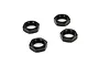 Four black aluminium serrated wheel nuts for Losi RC vehicles arranged on a white background.