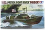 Box art for Tamiya 1/35 scale U.S. Navy PBR 31 Mk.II Patrol Boat River model kit showing an illustration of the boat on water with crew members.