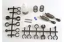 Traxxas Big Bore aluminium shock absorber kit including two shock bodies, springs, silicone oil, and plastic parts trees on a white background.
