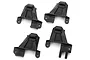 Four black plastic Traxxas TRX-4 shock towers, including two front and two rear mounts, displayed on a white background.