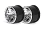 Two ARRMA 2.8-inch chrome and black RC monster truck rims shown side-by-side against a white background.