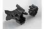 A studio render of the ARRMA rear bulkhead set, showing two black plastic RC car components against a plain white background.