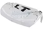 A white Rovan 5IVE-T front bonnet body shell with black lightning-style graphics and brush-stroke markings.