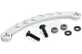 A silver aluminium steering Ackerman plate for Rovan 5IVE-T, including two black screws, two ball bearings, and two black washers.