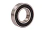 A single metal ball bearing with a black rubber seal, shown at an angle against a white background.
