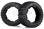 Two black Rovan Dirt Buster RC buggy front tyres with a block tread pattern, shown against a white background.