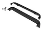 Two black plastic Traxxas X-Maxx tailgate protectors shown with four small black mounting screws on a white background.