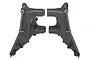 Two grey plastic rear shock tower halves for a Traxxas X-Maxx RC truck, shown side-by-side against a white background.