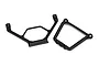Two black plastic Traxxas X-Maxx front bumper mount and support components shown against a white background.