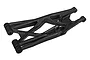 A black plastic lower suspension arm for a Traxxas X-Maxx RC car, shown from an angled perspective against a white background.