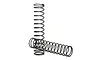 Two black metal coil springs for Traxxas RC shock absorbers, one standing upright and one lying horizontally.