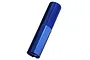 A blue anodized aluminium shock body for a Traxxas X-Maxx RC car, featuring a threaded upper section.