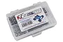 RC Screwz stainless steel screw kit for Arrma Nero in a clear plastic storage box with a label showing the product name and a monster truck image.