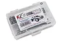 RC Screwz stainless steel screw kit for Traxxas Rustler XL-5 in a clear plastic compartment storage box.