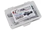 RC Screwz stainless steel screw kit for Traxxas 1/16 E-Revo in a clear plastic compartment storage box.