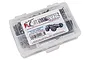 RC Screwz stainless steel screw kit for Traxxas E-Revo TSM in a clear plastic storage box.