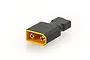 A male XT90 to female Deans T-plug battery adapter connector isolated on a white background.