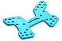 A blue anodized aluminium rear shock tower for an RC car with multiple mounting holes.
