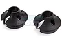 Two black plastic shock spring retainers for Rovan 5IVE-T RC cars, shown from a side angle against a white background.