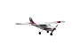 E-Flite Apprentice S 15e RC trainer plane in white with red and black trim, featuring a high-wing design and tricycle landing gear.