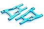 Two blue anodized aluminium rear lower suspension arms for an HSP RC car, shown from an angled perspective on a white background.