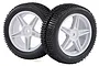 Two HSP 2.3-inch RC buggy front wheels with black knobby rubber tires mounted on white five-spoke plastic rims.
