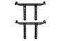 Two black plastic RC car body mounts with adjustable height holes, viewed from above against a white background.