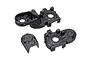 Three black plastic RC gearbox case components for the Xinlehong Challenger 9115 displayed on a white background.