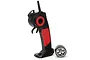 A black and red Xinlehong 2-channel RC transmitter with a detachable steering wheel placed next to it on a white background.