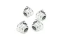 Four silver-coloured flanged nyloc nuts arranged on a white background.