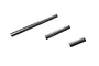 Three metal gearbox shafts of varying lengths arranged diagonally on a white background.