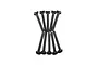 A set of ten black metal countersunk screws with coarse threads arranged in a symmetrical pattern on a white background.