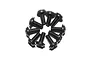 A circular arrangement of ten black button head screws on a white background.