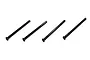 Four black metal suspension arm pins for RC cars arranged diagonally on a white background.