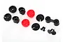 Traxxas Ford GT tail light and exhaust tip set including red lenses, black plastic housings, mounting plates, and screws.