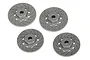 Four grey plastic RC brake disc and wheel hex components for Traxxas Ford GT, showing two larger and two smaller discs.