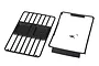 Traxxas TRX-4 Land Rover Defender roof basket components including a slatted rack, frame, and small mounting screws on a white background.