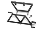 Traxxas TRX-4 Land Rover Defender spare tyre mount components including two black plastic frame pieces and two small mounting screws.