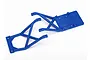 Two blue plastic Traxxas chassis skid plate components shown against a white background.