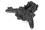 A black plastic front bulkhead spare part for a Traxxas 4-Tec 2.0 RC car, shown from a high-angle studio perspective.