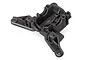 A black plastic rear bulkhead component for a Traxxas 4-Tec 2.0 RC car, shown from a high-angle studio perspective.
