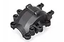 A black plastic front differential housing for a Traxxas 4-Tec 2.0 RC car, shown from a high-angle studio perspective.