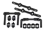 Traxxas 4-Tec 2.0 front and rear body mount set including plastic mounts, sliders, and clips on a white background.