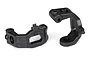 Two black plastic Traxxas front caster blocks for RC cars, shown from different angles on a white background.